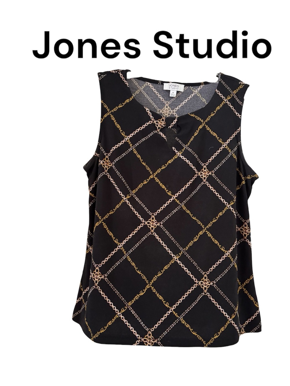 Jones Studio Brown Sleeveless Top with Gold & Cream Chain Print